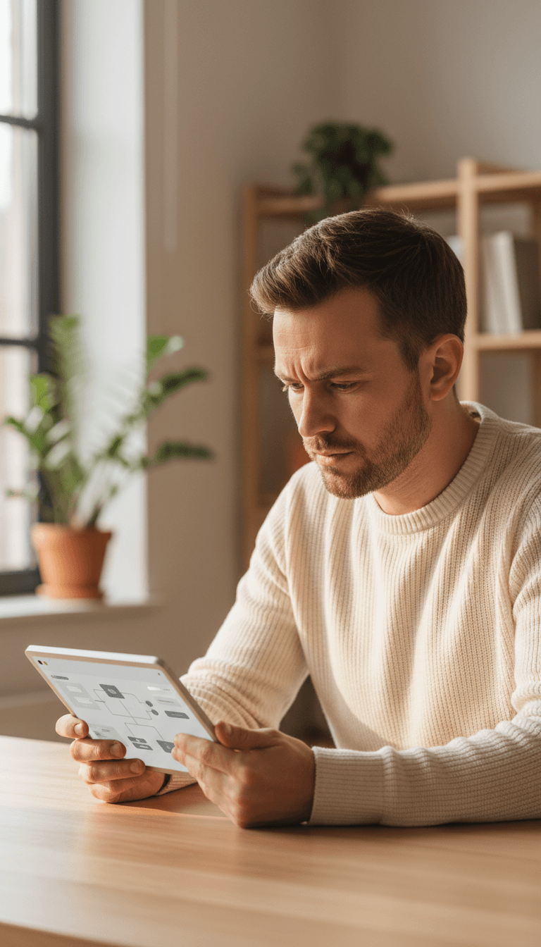 Professional implementing CRM automation on tablet